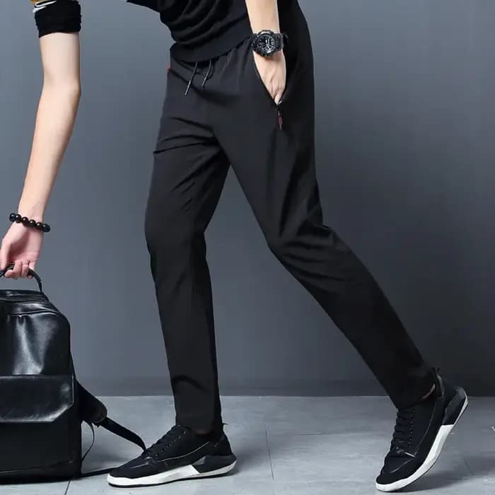 Pantalon décontracté homme Stretch coupe ajustée taille élastique survêtement coréen classique bleu noir gris