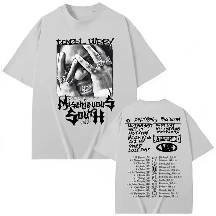 T-shirts graphiques du tournée 2025 du rappeur Denzel Curry