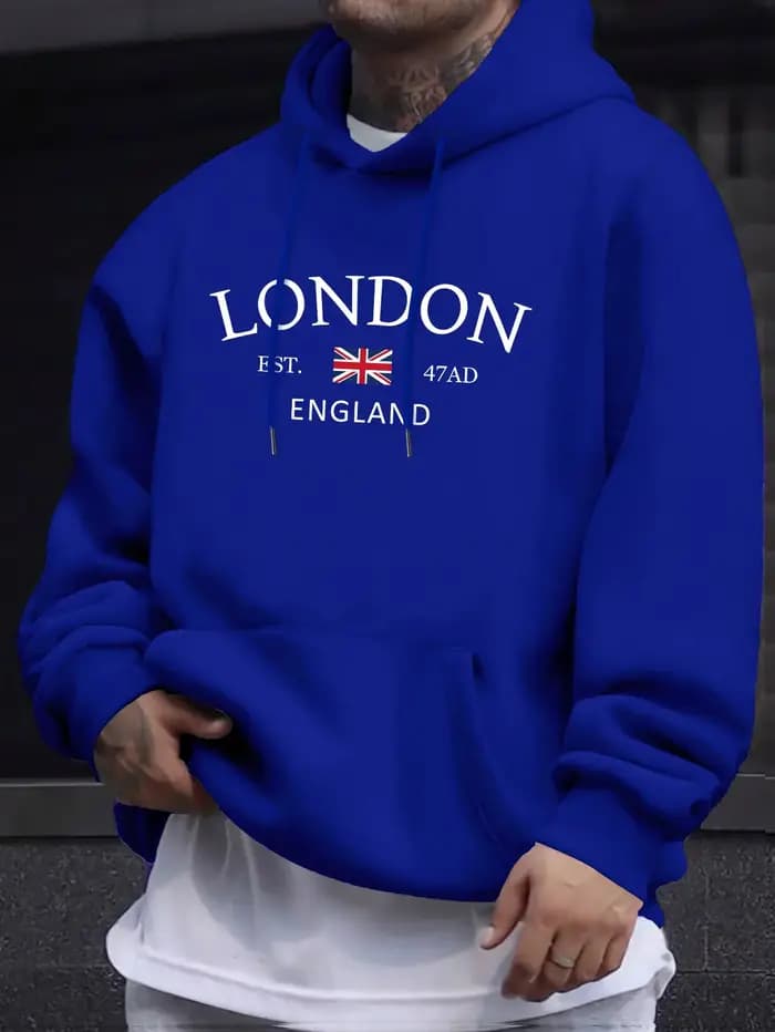Sweat à capuche élégant imprimé drapeau de londres et d'angleterre