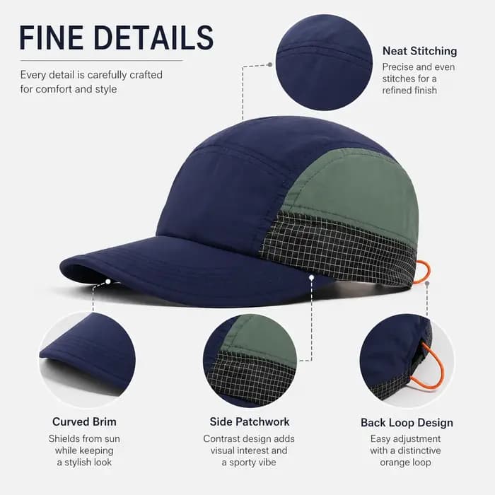 Casquette 5 panneaux à séchage rapide pour homme