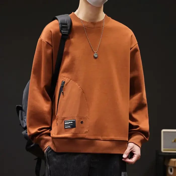 Sweat-shirt à manches longues et col rond pour homme