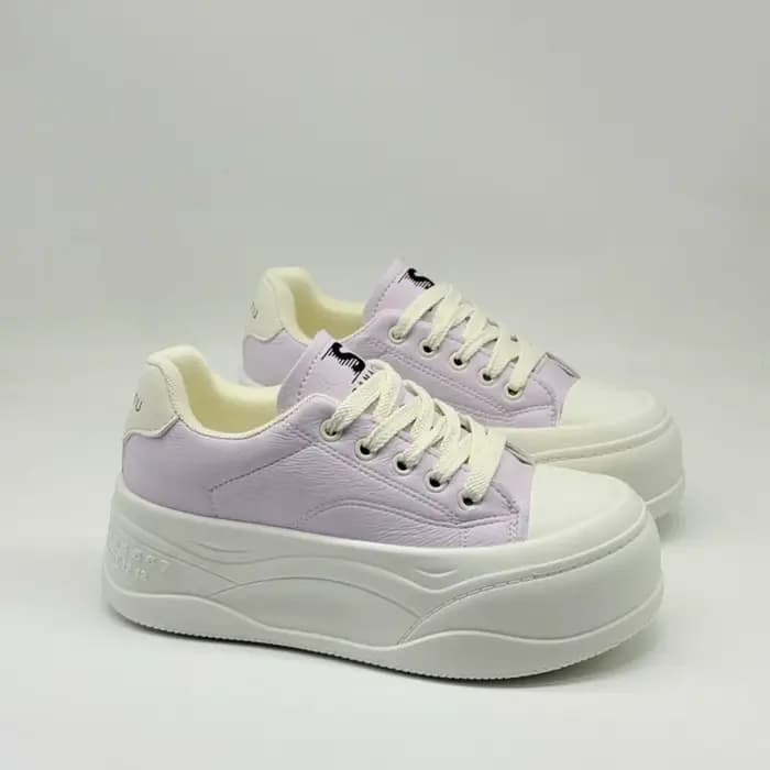 Baskets décontractées montantes en cuir violet clair à plateforme