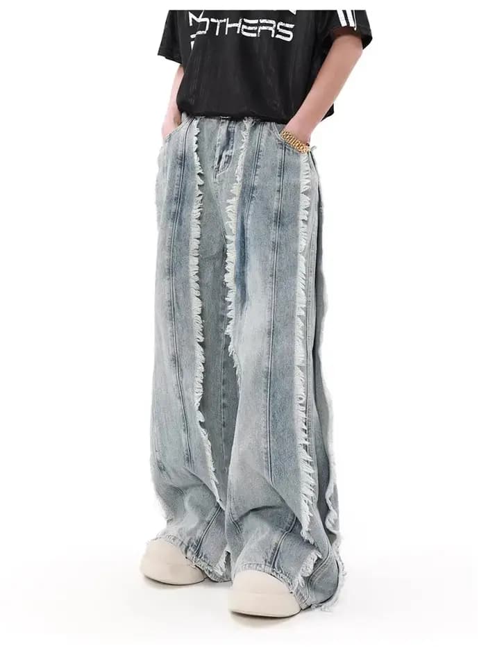 2026 Pantalon en jean baggy empilé bleu délavé