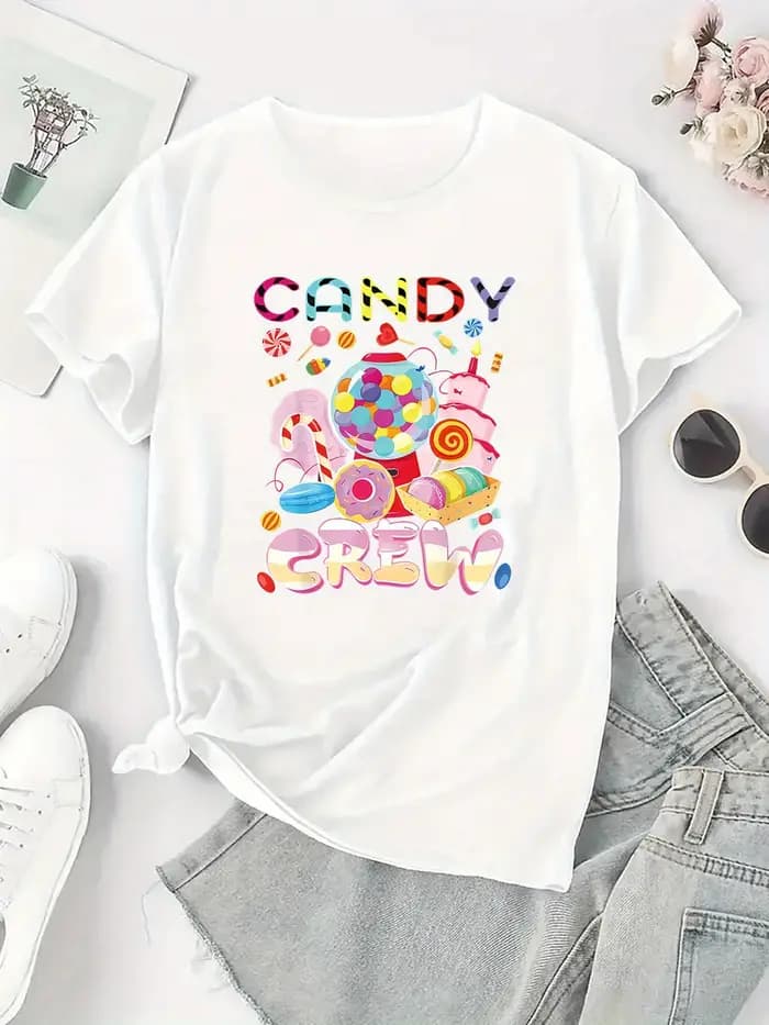 T-shirt à imprimé graphique Candy Crew pour femmes