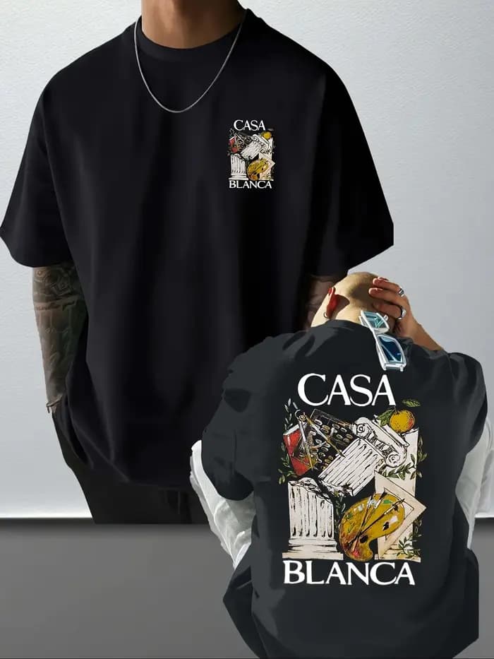 T-shirt artistique élégant avec motifs de colonnes classiques et d'outils de peintre