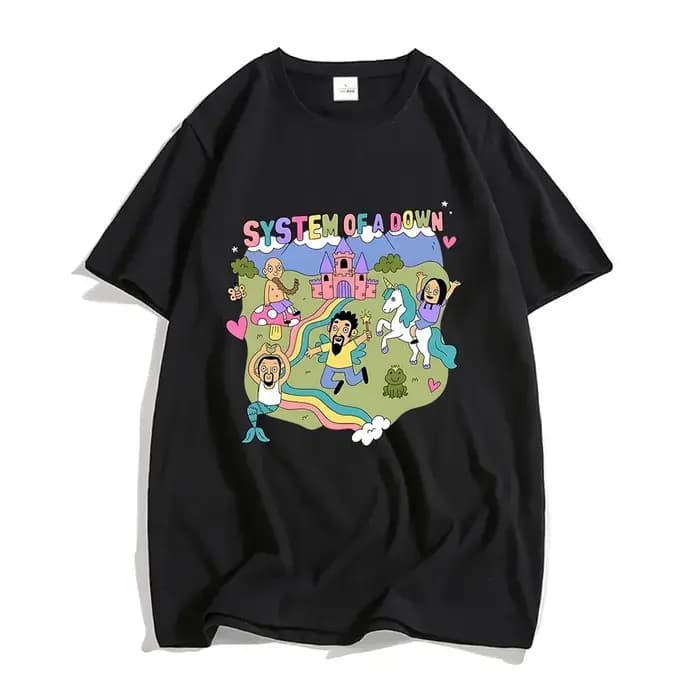 Système d'un groupe vers le bas T-shirt femmes dessin animé graphique