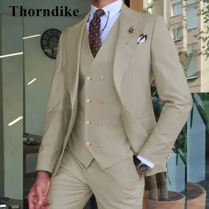 Gwenhwyfar 2024 hommes costumes couleur kaki revers à pointe (veste + gilet + pantalon) coupe ajusté