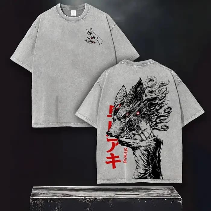 Manga tronçonneuse homme Aki Hayakawa T-shirt Vintage lavé surdimensionné