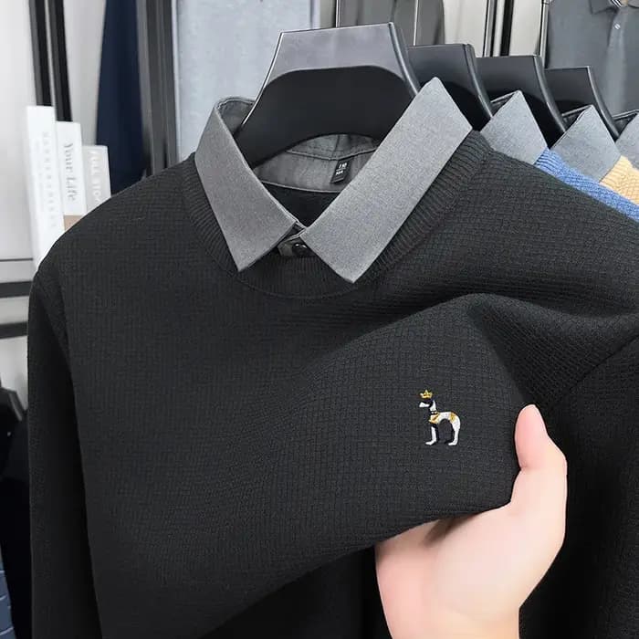 Marque de luxe hommes hiver manches longues tricot pull revers broderie chiot doublé polaire