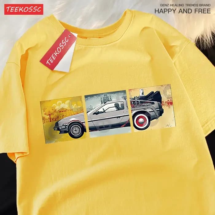 T-shirt à manches courtes en coton pour hommes et femmes, coupe ample, surdimensionné, avec voiture