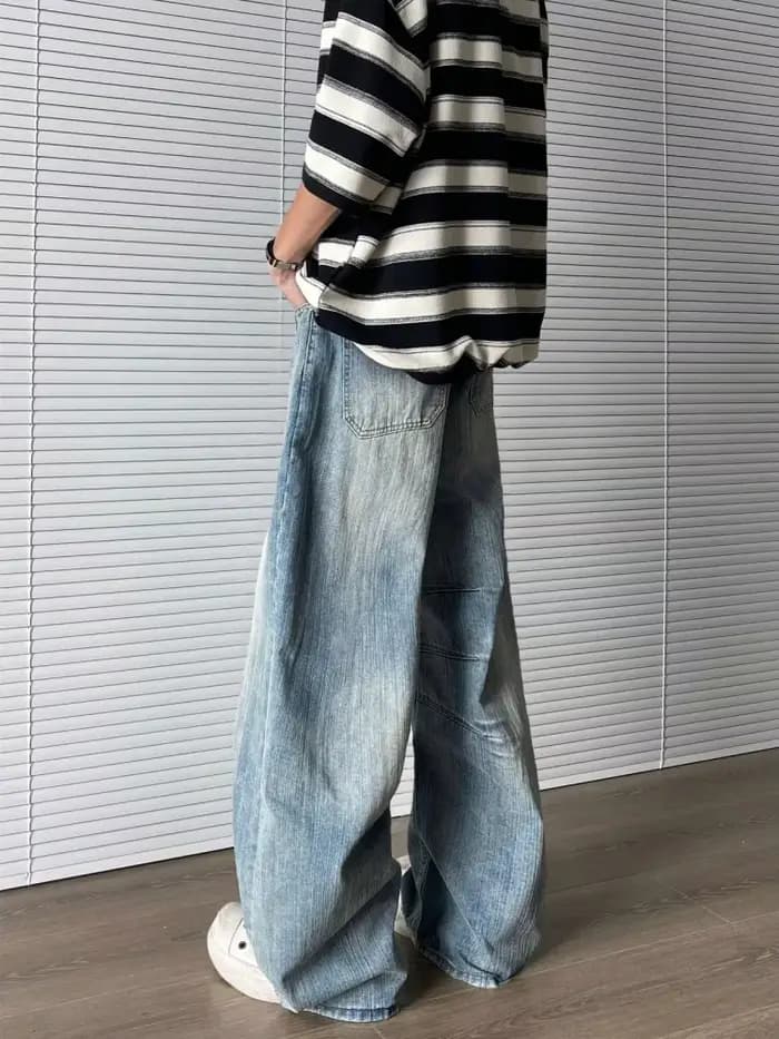 2025 Ropa Y2K mode lavé bleu Baggy plissé nouveau jean pantalon pour hommes 90S Vintage vêtements coréen décontracté