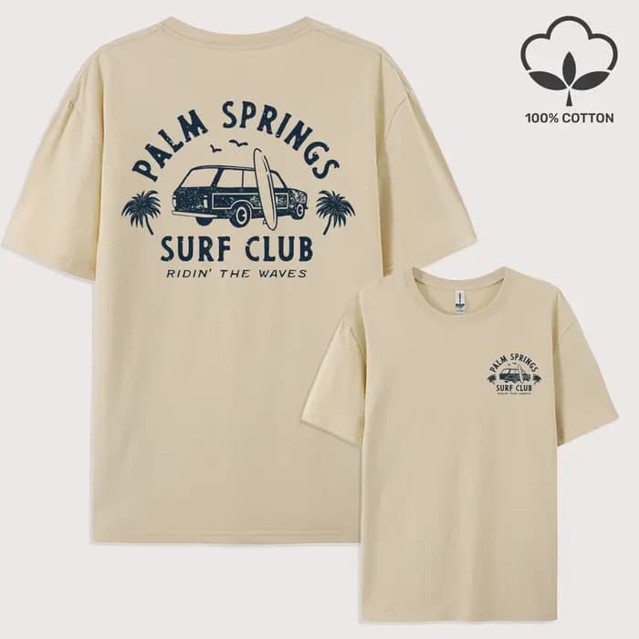 Palm Springs Surf Club imprimé hommes T-Shirt décontracté tout-Match à manches courtes coton surdimensionné vêtements de sport été col rond t-shirts