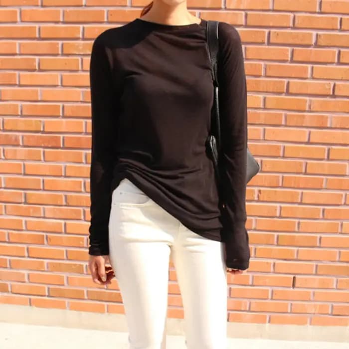 T-shirt sexy à manches longues pour femme