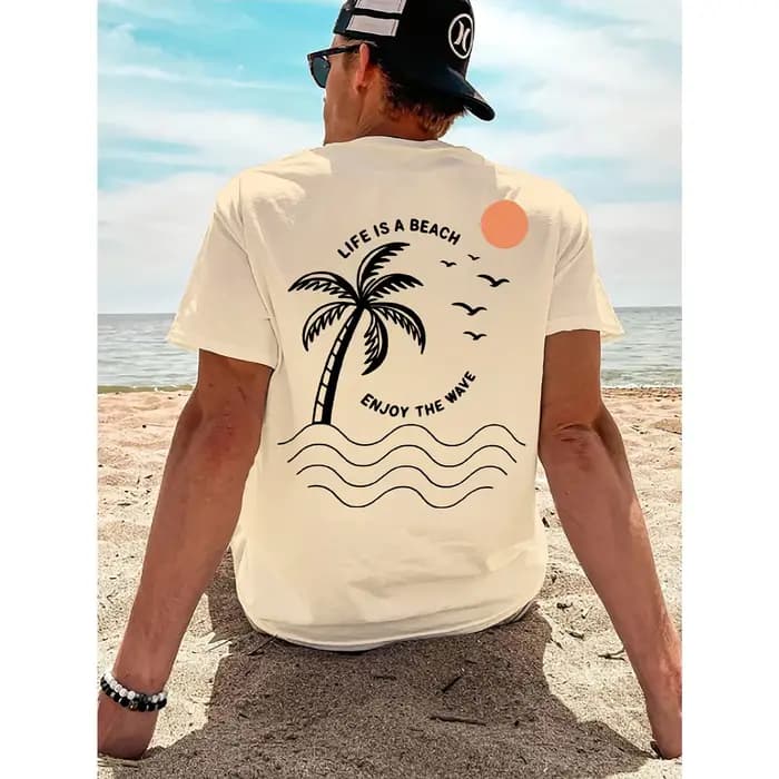 T-shirt graphique Life Is A Beach Palm Tree pour hommes et femmes, streetwear d'été, manches courtes, décontracté, en coton, vintage, pour la plage