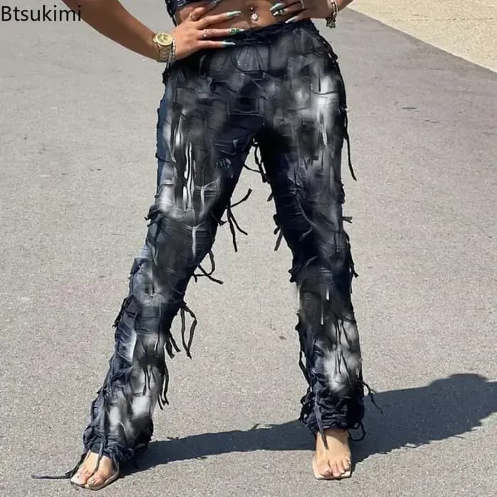 2026 Mode Streetwear Femmes Tie Dye Gland Design Vintage Pantalon Décontracté Personnalisé Style De Rue