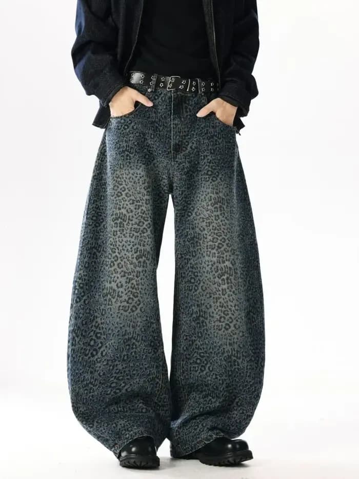 2025 Ropa Y2K mode bleu léopard Baggy nouveaux pantalons en jean pour hommes vêtements jambe large Streetwear luxe Denim pantalon Moda Hombre