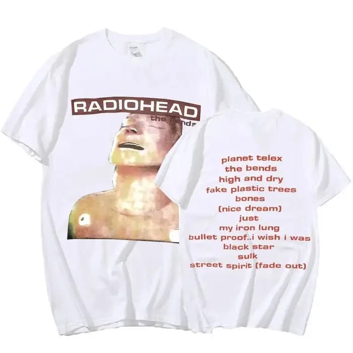 Vintage groupe de Rock Radiohead t-shirt hommes 100% coton T-shirts Hip Hop les courbes Album de musique impression