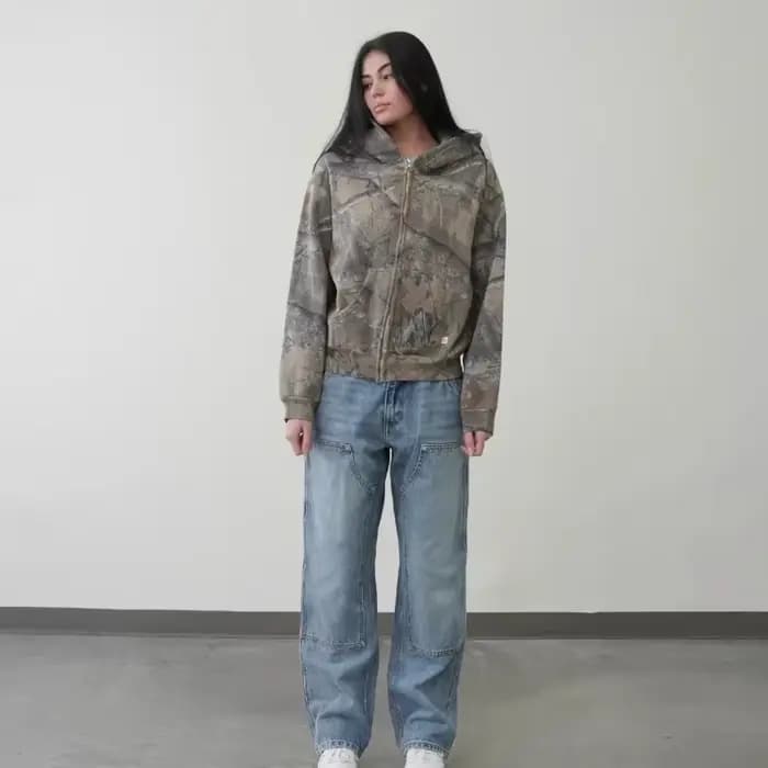 Y2K sweat à capuche zippé Harajuku motif de Camouflage Hip Hop streetwear gothique
