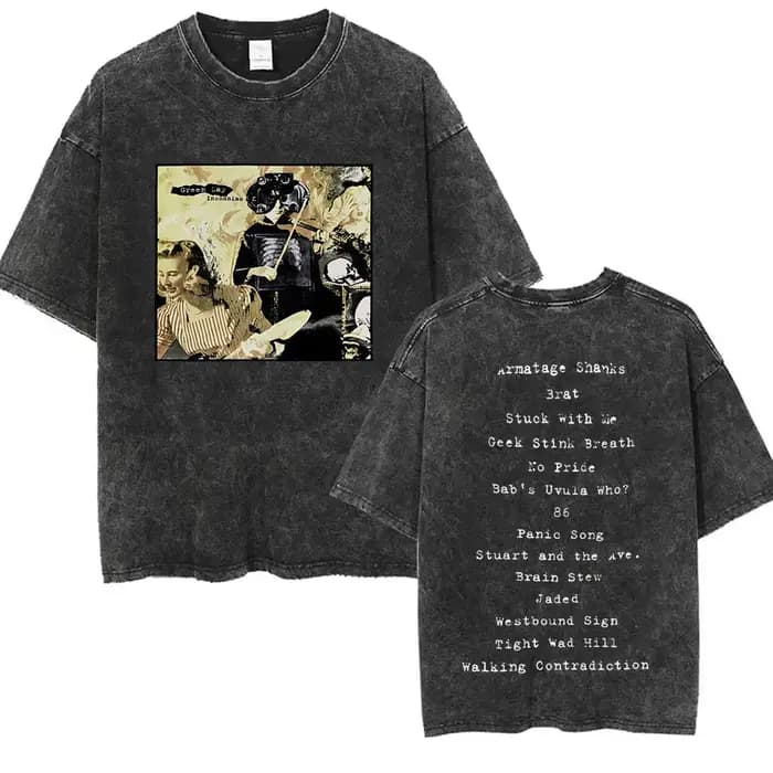 T-shirt Vintage Lavé Punk Band Green Day Cartoon Funny Merch Homme Femme Vêtements Rock Oversize T-shirts Mode