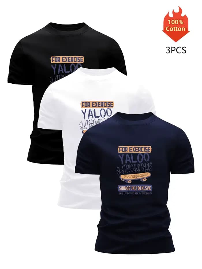 Pack de 3 t-shirts imprimés graphiques 100 % coton pour hommes chemisier d'été drôle décontracté res