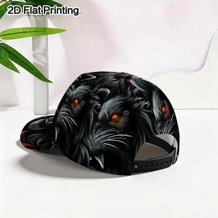 Casquette de baseball classique avec un design plat 2D d'un lion noir flamboyant