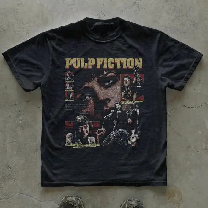 T-shirt Hommage Pulp Fiction Vintage Oversize Homme Femme Streetwear Coton Haute Qualité Décontracté Ample Doux Vêtements Unisexe
