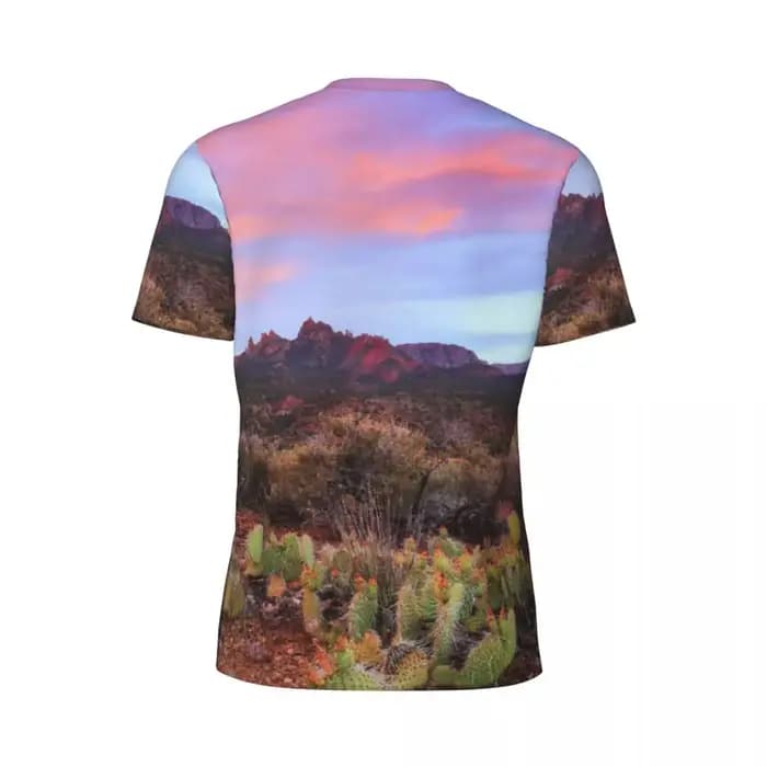 Désert coucher de soleil T-Shirt Cactus paysage à la mode Cool Gym t-shirts manches courtes respirant