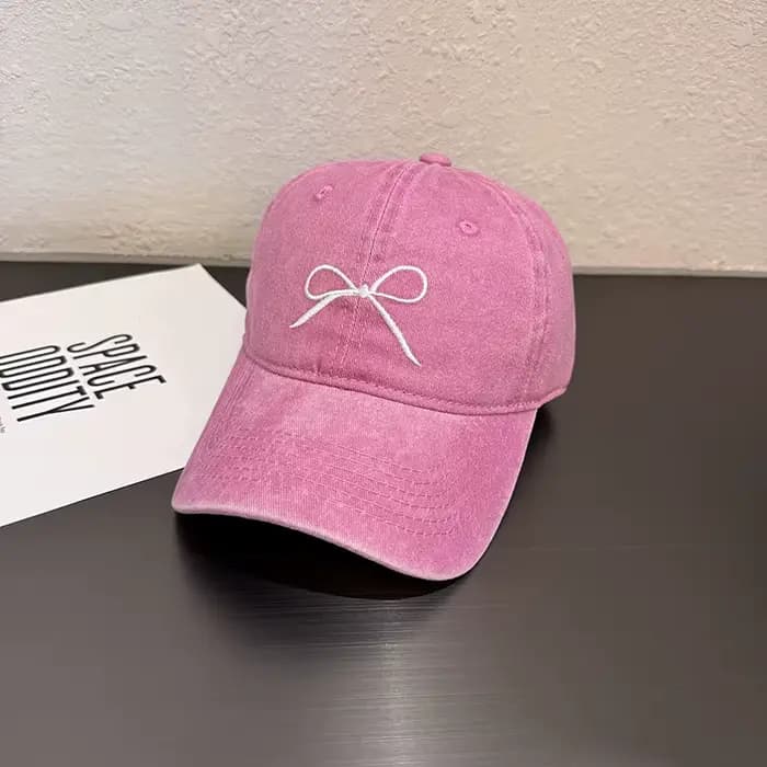 Casquette de Baseball brodée avec nœud doux pour femmes Y2K rose coréen lavé coton chapeau à visière été en plein air Snapback queue de cheval chapeaux de soleil