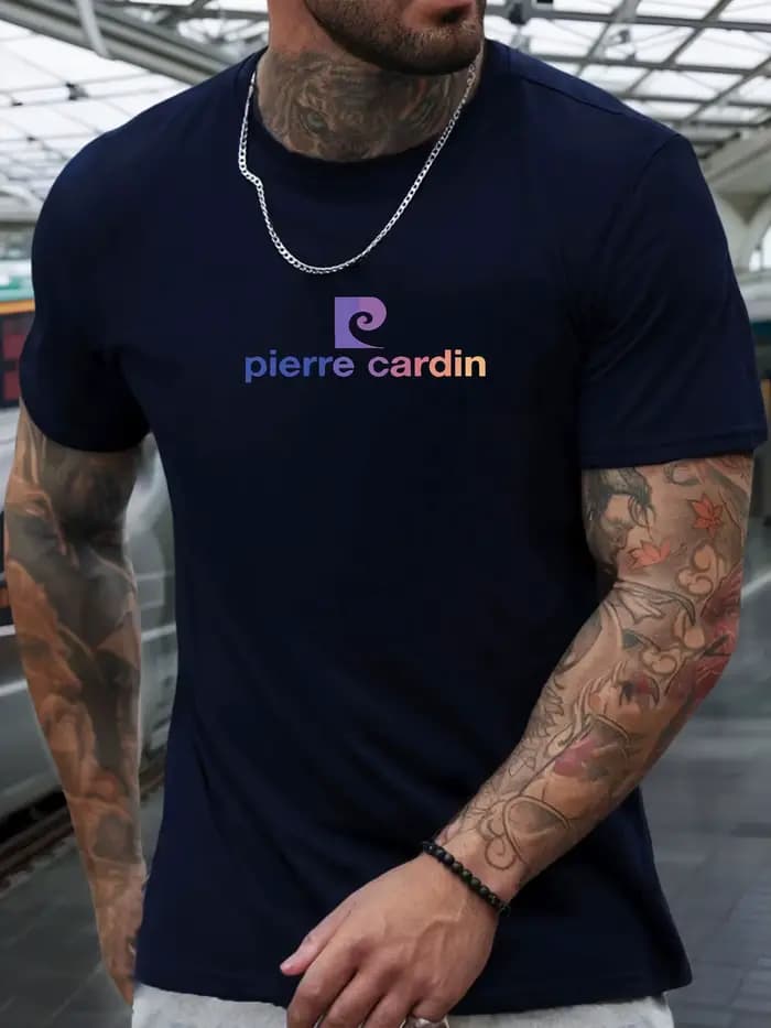 T-shirt à manches courtes pierre cardin chemise imprimée à motif 100 % coton pour hommes été col rond respirant mode