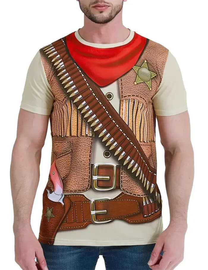 Western Cowboy hommes T-shirt impression 3d Sport séchage rapide respirant décontracté rue en plein air amusant Cosplay fête à manches courtes haut vêtements
