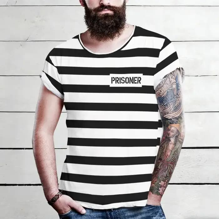 Abstract Prison uniforme style rayé imprimé T-shirt drôle jeu de rôle à manches courtes haut unisex humoristique personnalisé vêtements de rue