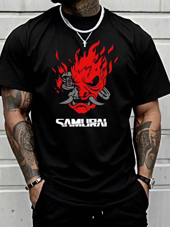 Samouraï Hip-hop tendance imprimé 100% coton hommes femmes T-shirt été automne quotidien Sports de plein air décontracté ample rue à manches courtes