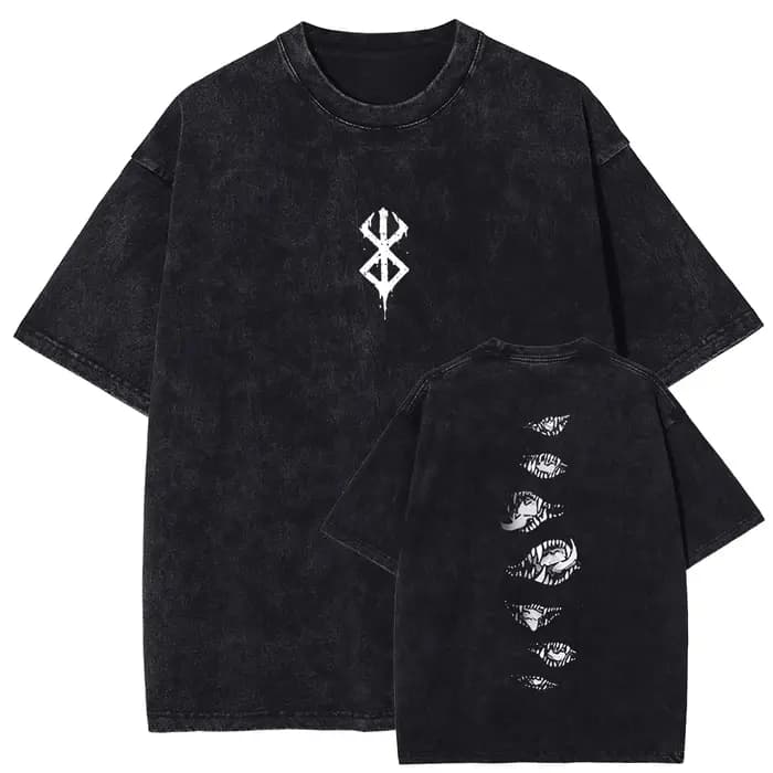 Anime chaud Berserk Logo Vintage graphique t-shirt hommes Manga surdimensionné T-shirts lavé coton