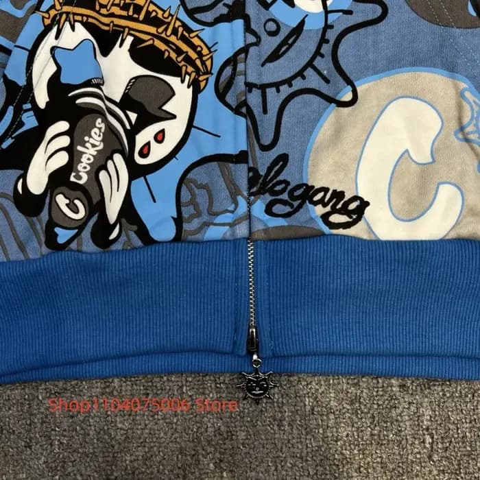 Sweat à capuche zippé pour hommes Glo Gang Streetwear dessin animé Graffiti Design doux coton décontracté mode sweat-shirt