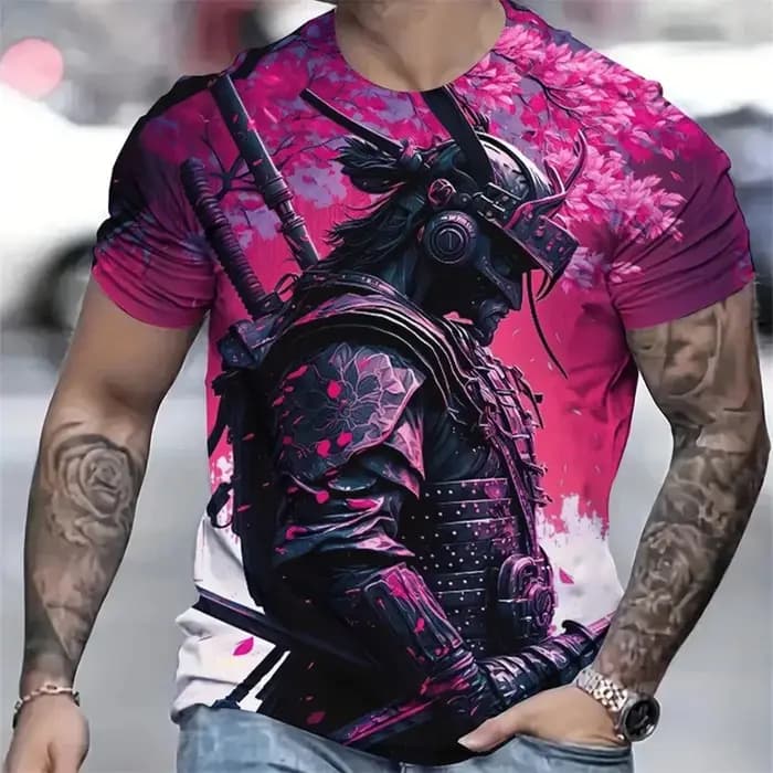 T-shirt décontracté pour homme style samouraï japonais