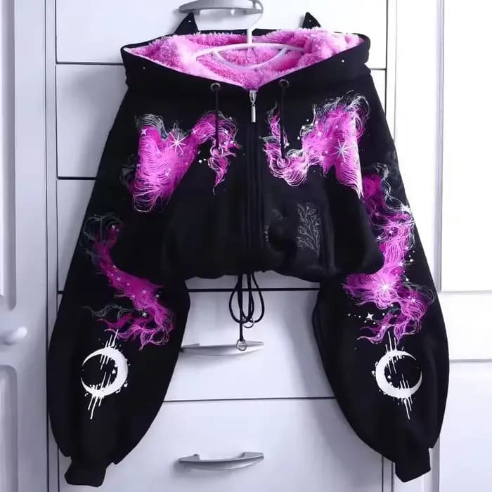 Nouveau sweat-shirt court bleu pour femme avec imprimé graphique vague étoilée