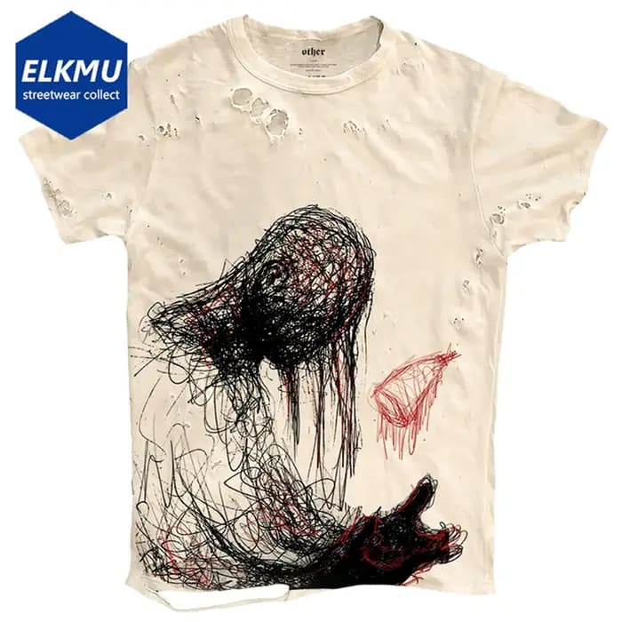 Graffiti déchiré hommes t-shirts Punk Harajuku Streetwear