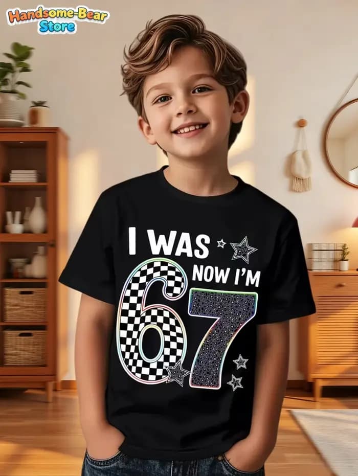 67 Meme T-Shirt pour enfants 6-7 ans cadeaux de fête d'anniversaire été à manches courtes t-shirts col rond graphique