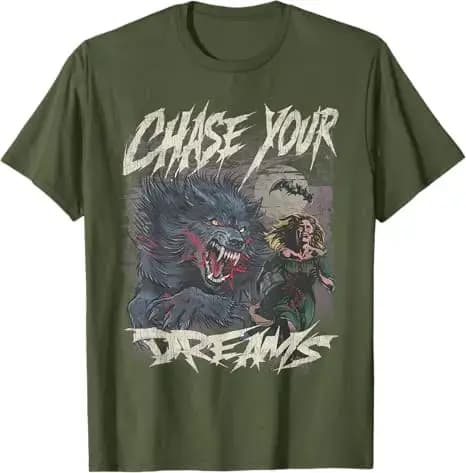Chase Your Dreams T-Shirt d'art rétro d'horreur de loup-garou drôle Y2k Costume d'halloween nouveauté cadeau femmes hommes t-shirts esthétiques de mode