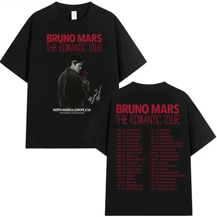 T-shirt Bruno Mars The Romantic Tour pour hommes et femmes