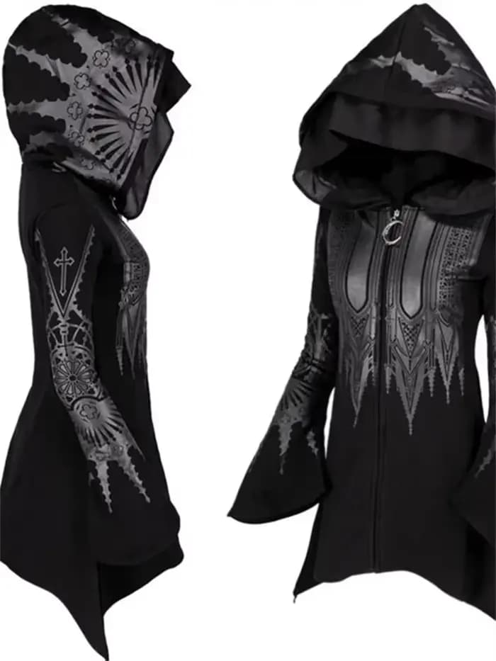 Street Goth Style Punk noir Long haut à capuche Harajuku rétro foncé Grunge Y2K imprimer sweats 2022