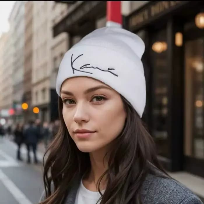 Karl Kani Chapeau tricoté brodé avec lettres rétro pour hommes et femmes, bonnet tricoté à capuche e
