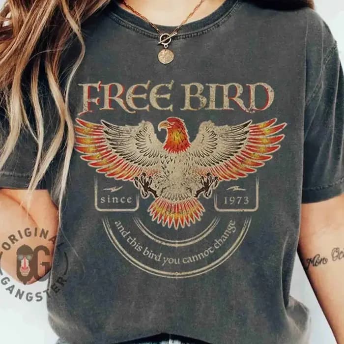 T-shirt Free Bird, T-shirt de groupe, T-shirt de groupe rétro, Nouveau T-shirt unisexe en coton pour