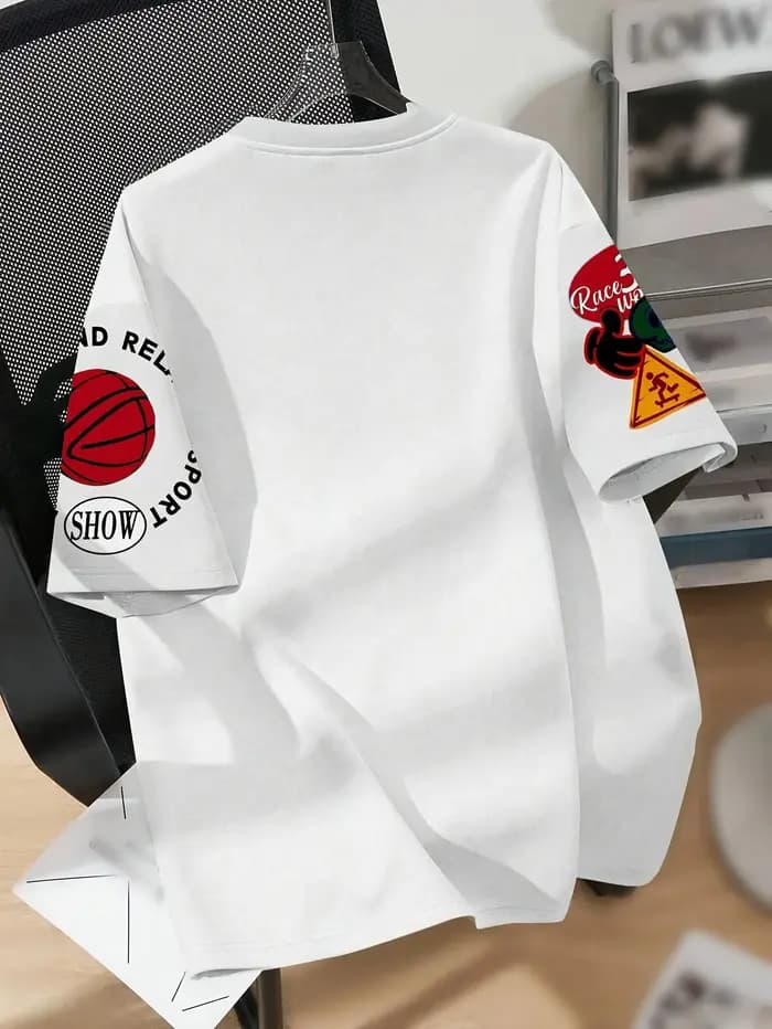 T-shirt col rond micro élastique respirant pour hommes européens et américains, été avec lettres per