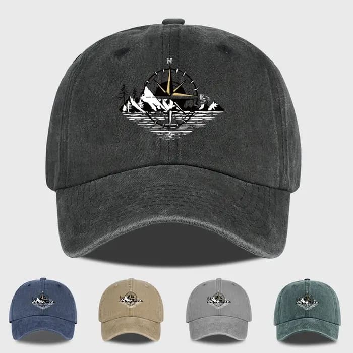 Casquette de baseball unisexe réglable avec imprimé montagne et effet délavé