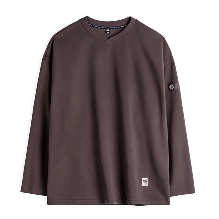 Maden T-shirt vintage à col en V pour homme, manches longues, couleur unie, pull basique décontracté en tricot pour le printemps et l'automne