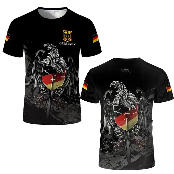 T-Shirt à manches courtes pour hommes et femmes, avec emblème national allemand imprimé en 3D, maill