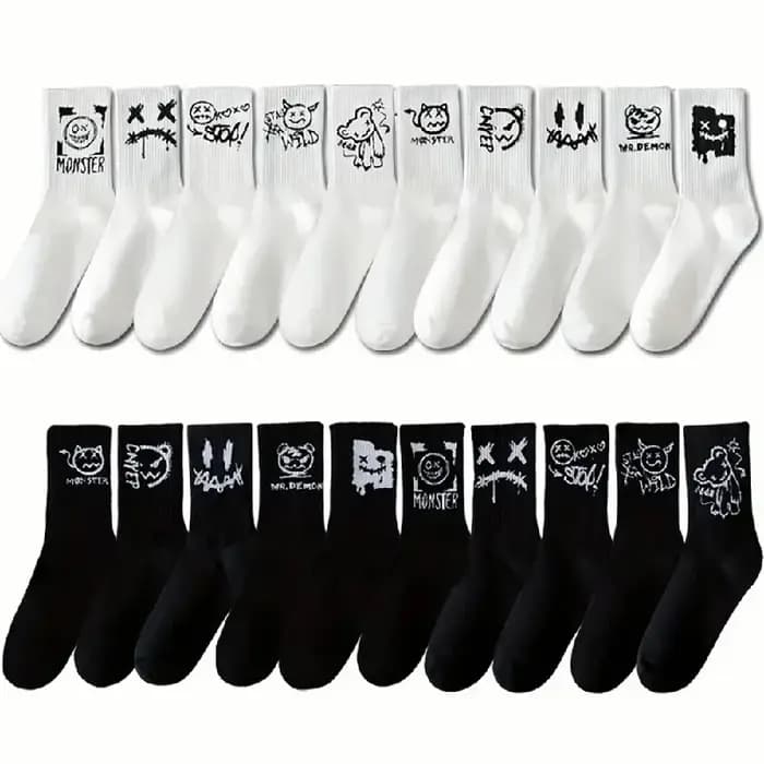5/10 paires de chaussettes imprimées graffiti pour hommes et femmes