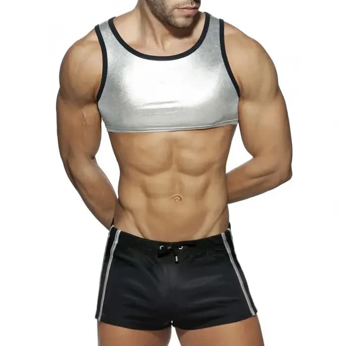 Tenue 2 pièces pour hommes, haut court sans manches et pantalon court, ensemble Gay Clubwear, Short