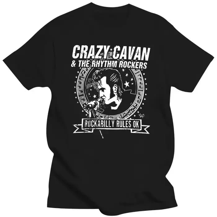 Populaire CRAZY CAVAN Concer Band hommes T-Shirt noir style rockabilly tissu pour homme vintage Ropa